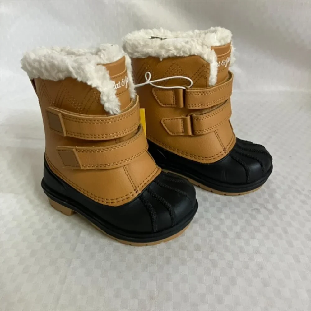 NWT Cat & Jack Toddler Kids Size 6 Brown Faux Fur Lined Waterproof Winter Boots